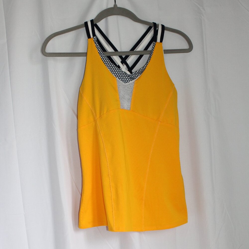 Lucky in Love Athletic Top Yellow with White & Navy Built-in Bra Crossback XS